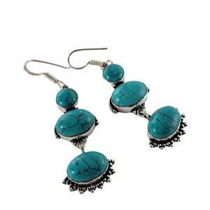 Turquoise Colored Gemstone Sterling Silver Dangle Earrings